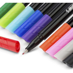 LOT de 12 Bic Intensity Marqueur à pointe fine 0,8 mm - Ligne 0,4 mm - Encre à base d'eau - Couleur Bleu