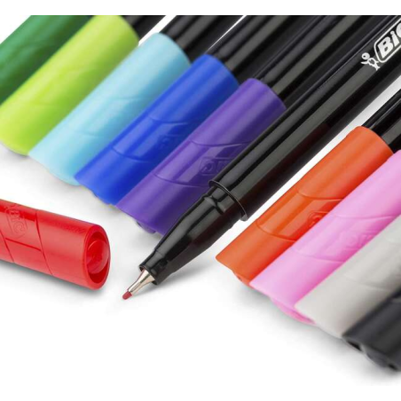 LOT de 12 Bic Intensity Marqueur à pointe fine 0,8 mm - Ligne 0,4 mm - Encre à base d'eau - Couleur rouge
