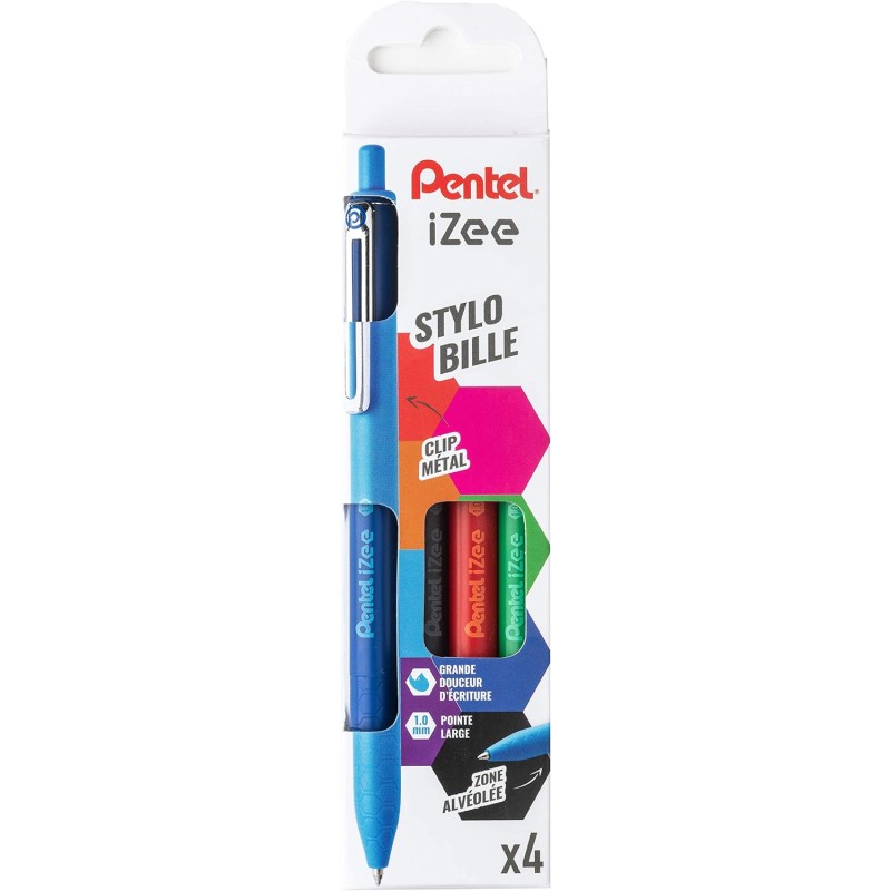 Stylos bille rétractables Pentel iZee 0,7 mm 4 couleurs Stylos bille rétractables Pentel iZee 0,7 mm 4 couleurs