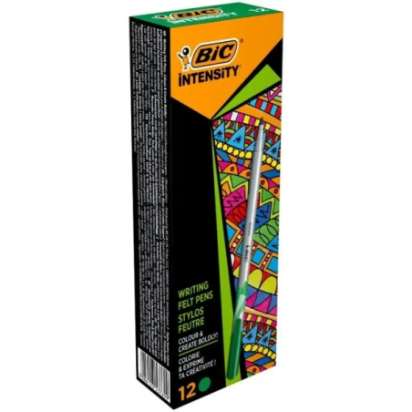 LOT de 12 Bic Intensity Medium Marker Pen 0.8mm - Encre à base d'eau - Couleur Vert
