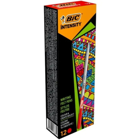 LOT de 12 Bic Intensity Medium Marker Pen 0,8 mm Pointe moyenne - Encre à base d'eau - Couleur Rouge