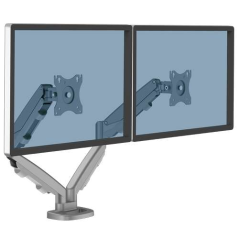 Fellowes Eppa Dual Monitor Arm - Jusqu'à 39" et 8 kg - Réglable avec ressort à gaz - Couleur argent