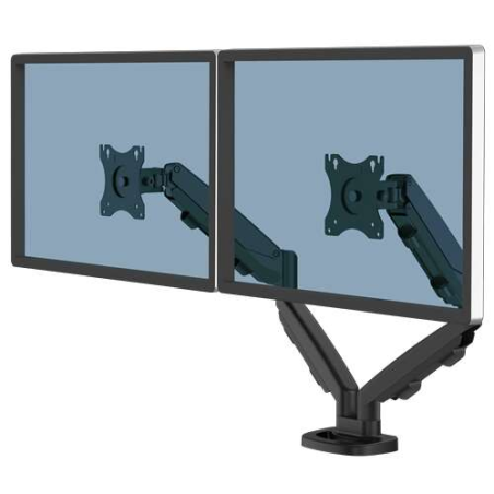Fellowes Eppa Dual Monitor Arm - Jusqu'à 39" et 8 kg - Réglable avec ressort à gaz - Système de gestion des câbles - Couleur Noi