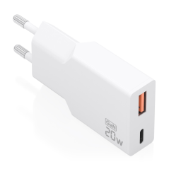 Chargeur mural Aisens - 20 W - GaN - 1 port USB-C - 1 port USB-A - Power Delivery 3.0 - Ultra-fin - Protections multiples - Blan