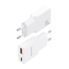 Chargeur mural Aisens - 20 W - GaN - 1 port USB-C - 1 port USB-A - Power Delivery 3.0 - Ultra-fin - Protections multiples - Blan