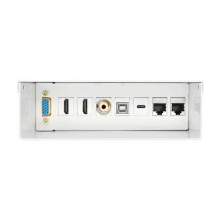 Boîtier de connexion VGA Aisens, Jack 3.5, 2x HDM, 1x USB-, 1x USB-B, 2x RJ45 Cat.6A STP - Couleur blanche