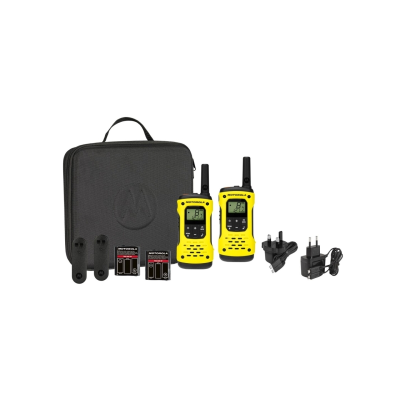 Pack de 2 talkies-walkies Motorola T92H2O - 8 canaux PMR446 + 121 codes - Portée jusqu'à 10 km - Autonomie jusqu'à 16 h - IP67