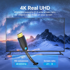 Câble HDMI 2.0 Vention - Résolution 4K - ARC - Longueur : 30 m - Connecteurs plaqués or - Gaine PVC - Noir