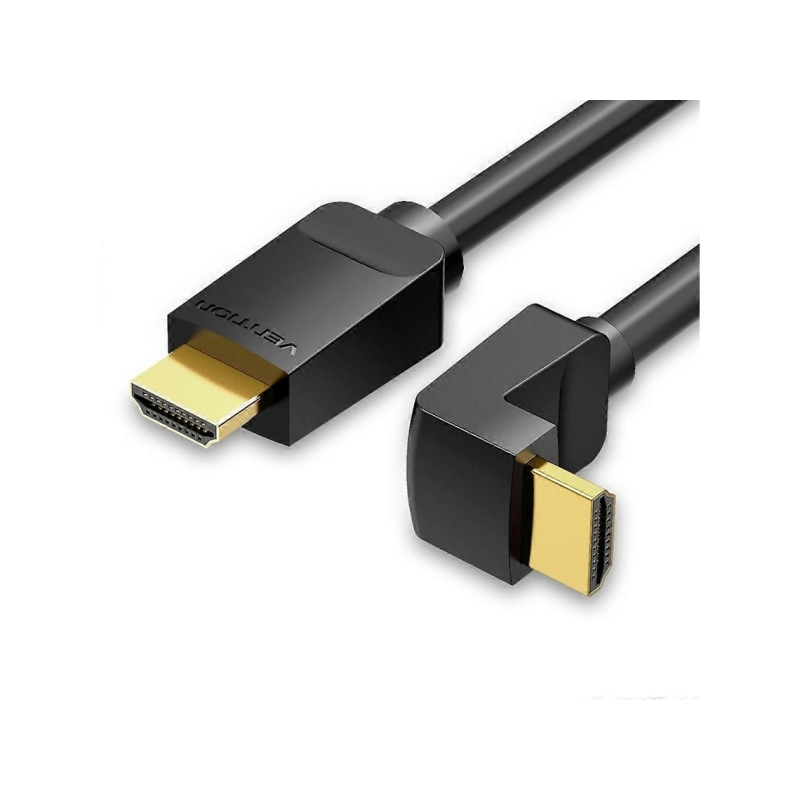 Câble HDMI 2.0 coudé Vention - Résolution 4K - ARC - Longueur 1 m - Connecteurs plaqués or - Gaine PVC - Compatible HDR - Noir