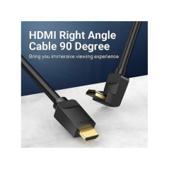 Câble HDMI 2.0 coudé Vention - Résolution 4K - ARC - Longueur 1 m - Connecteurs plaqués or - Gaine PVC - Compatible HDR - Noir