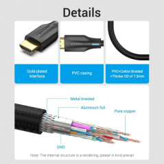 Câble HDMI 2.1 Vention - Résolution 8K - eARC - Longueur 3 m - Connecteurs plaqués or - HDR dynamique - Fréquence de rafraîchiss