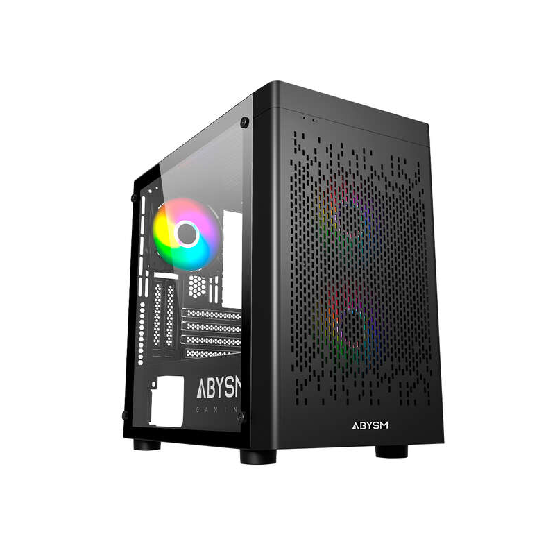 Abysm Danube Inva MX202 Boîtier Tour ITX, micro ATX - Côté Verre Trempé - 3,5" et 2,5" - USB-A, USB-C et Audio - 3 Ventilateurs