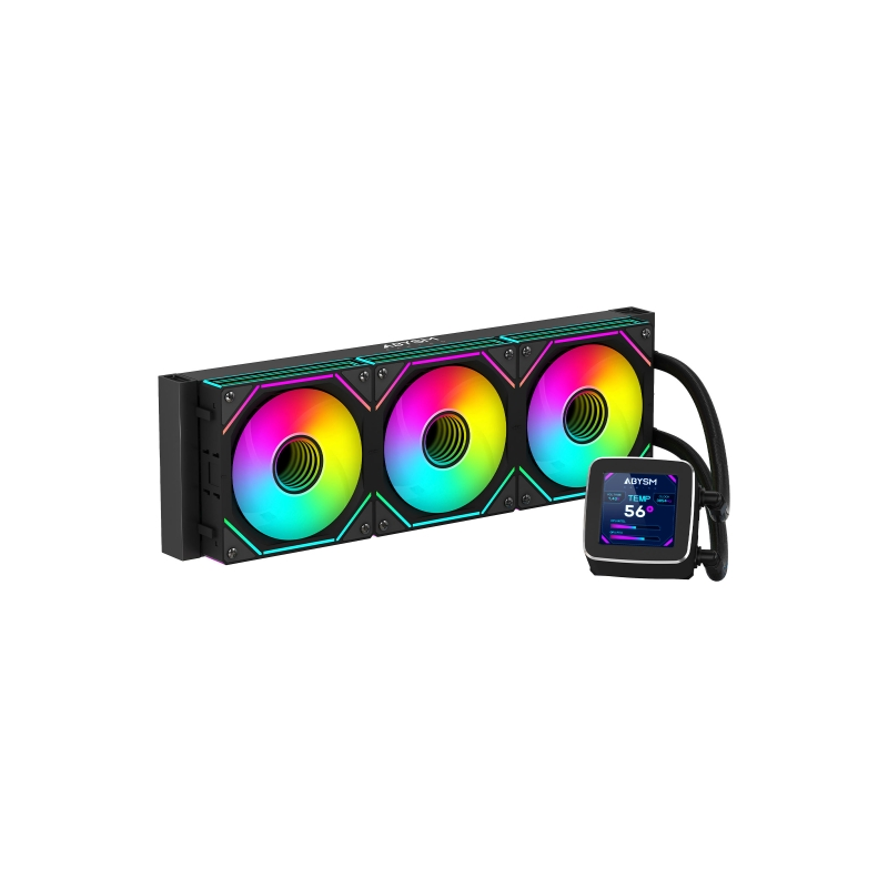 LOT de 4 Kit de refroidissement liquide Abysm Oceanic LCD 360 ARGB - 3 ventilateurs 120 mm - Éclairage ARGB - Écran LCD 2,8" - P