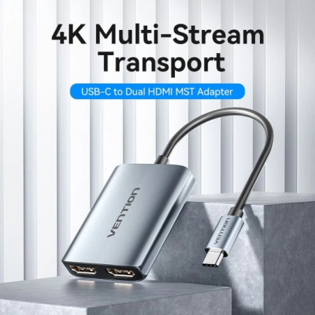 Adaptateur Vention USB-C vers HDMI - Fonction d'extension ou de duplication - Câble de 15 cm - Résolution 4K - Aluminium et ABS