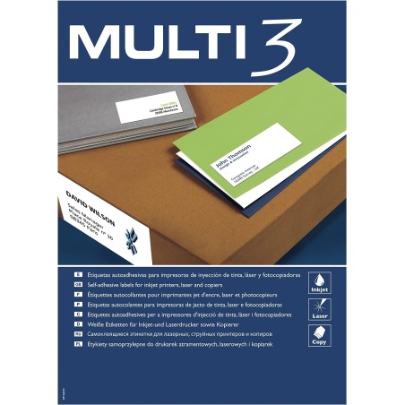 ✅ Multi3 Pack de 2700 Etiquettes Blanches Format 70x30mm - 100 Feuilles x 27 Etiquettes - Adaptées à l'Impress en stock