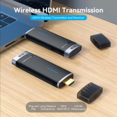 Émetteur et récepteur HDMI sans fil Vention 5 GHz - Résolution Full HD - Portée jusqu'à 40 m - Alimentation USB-C - Noir