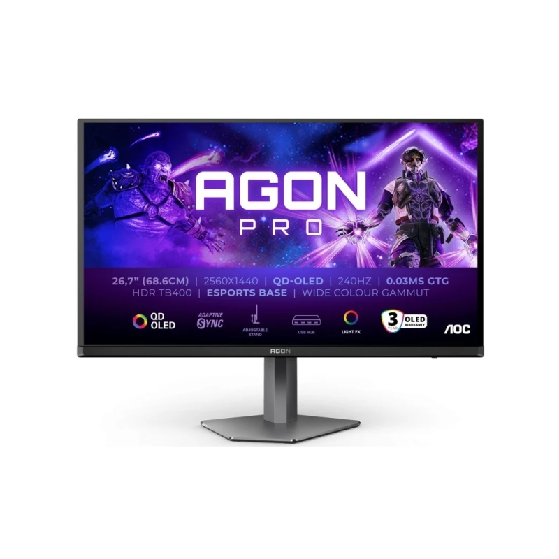 Moniteur AOC AGON PRO AG276QZD2 26,7" QD-OLED QHD 240 Hz HDR400 - Temps de réponse de 0,03 ms - Haut-parleurs 10 W - Réglable en