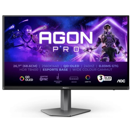 Moniteur AOC AGON PRO AG276QZD2 26,7" QD-OLED QHD 240 Hz HDR400 - Temps de réponse de 0,03 ms - Haut-parleurs 10 W - Réglable en