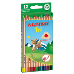 Lot de 12 crayons de couleur triangulaires Alpino Tri - Mine 3,3 mm - Couleurs assorties