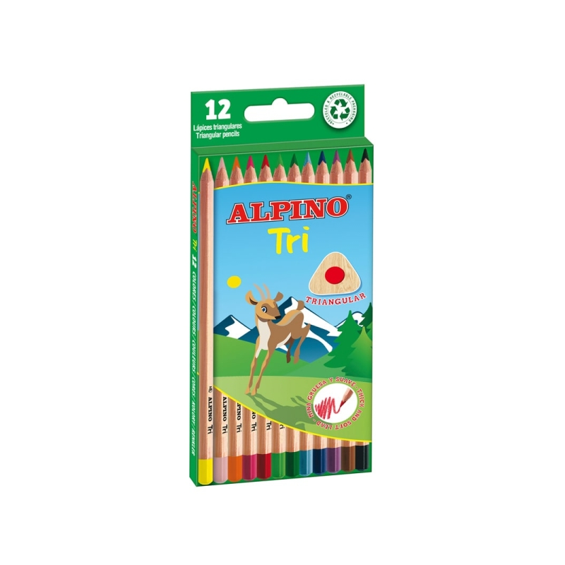 Lot de 12 crayons de couleur triangulaires Alpino Tri - Mine 3,3 mm - Couleurs assorties