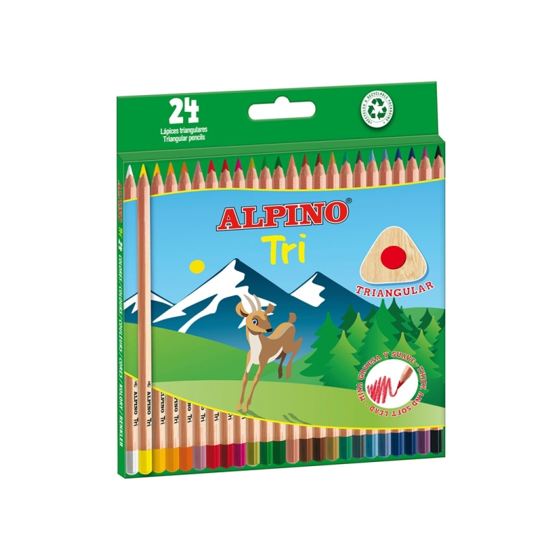 Lot de 24 crayons de couleur triangulaires Alpino Tri - Mine 3,3 mm - Couleurs assorties
