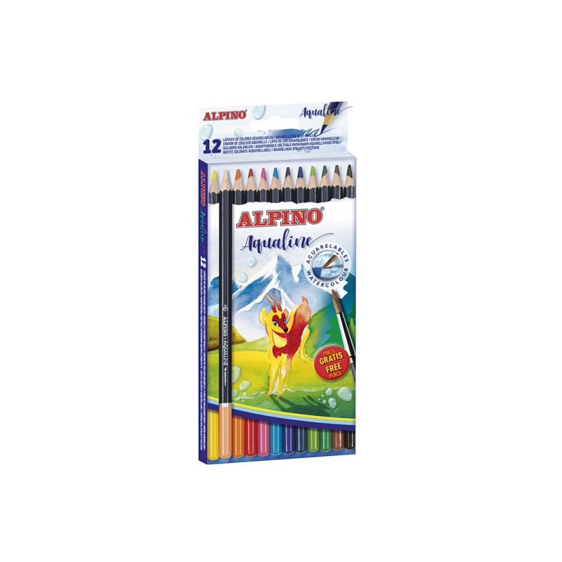 Coffret Alpino Aqualine de 12 crayons aquarelle hexagonaux - Mine de 3,3 mm - Couleurs assorties