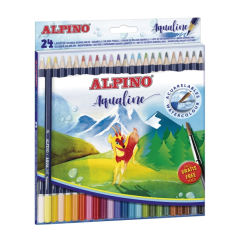 Coffret Alpino Aqualine de 24 crayons aquarelle hexagonaux - Mine de 3,3 mm - Couleurs assorties