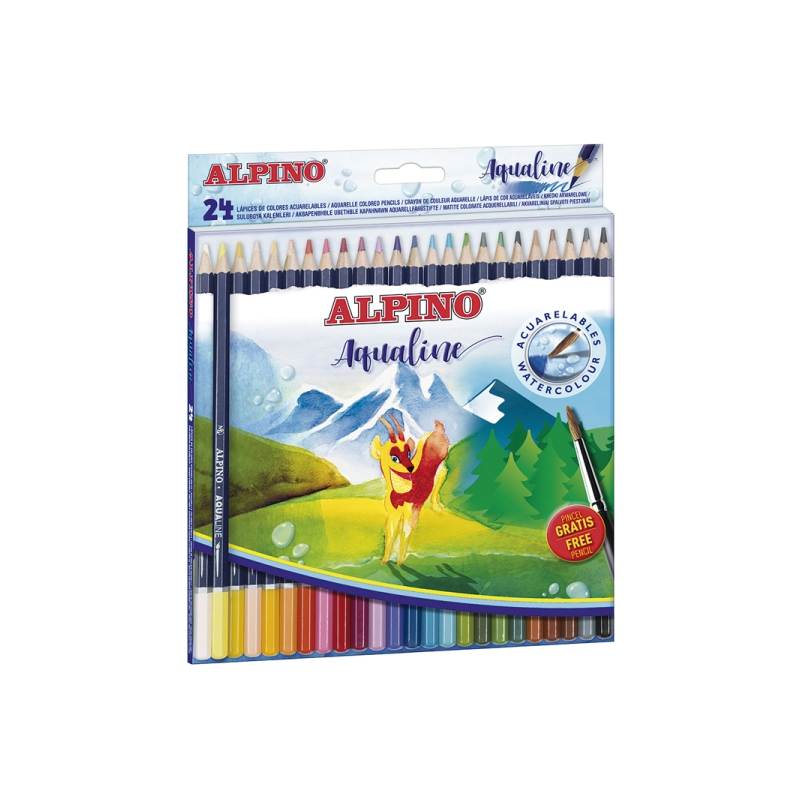 Coffret Alpino Aqualine de 24 crayons aquarelle hexagonaux - Mine de 3,3 mm - Couleurs assorties