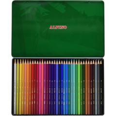 Boîte métallique Alpino avec 36 crayons de couleur hexagonaux - Mine de 3 mm - Résistants à la casse - Plateau amovible - Couleu