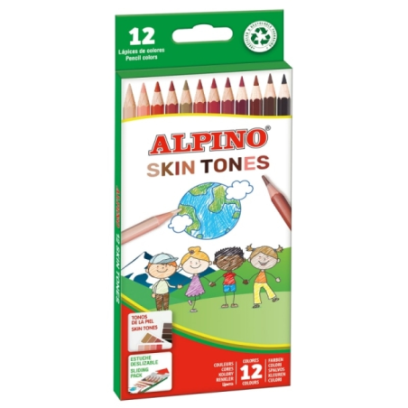 Lot de 12 crayons de couleur hexagonaux Alpino Skin Tones - Mine 3 mm - Incassables - Plateau amovible - Couleurs reproduisant d
