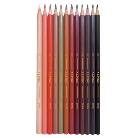 Lot de 12 crayons de couleur hexagonaux Alpino Skin Tones - Mine 3 mm - Incassables - Plateau amovible - Couleurs reproduisant d