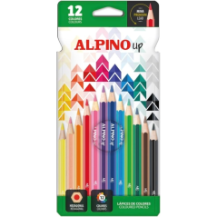 Coffret Alpino Up de 12 crayons de couleur hexagonaux - Mine de qualité supérieure - Résistants à la casse - Couleurs assorties