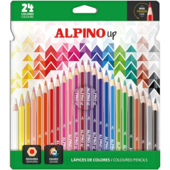 Coffret Alpino Up de 24 crayons de couleur hexagonaux - Mine de qualité supérieure - Résistants à la casse - Couleurs assorties
