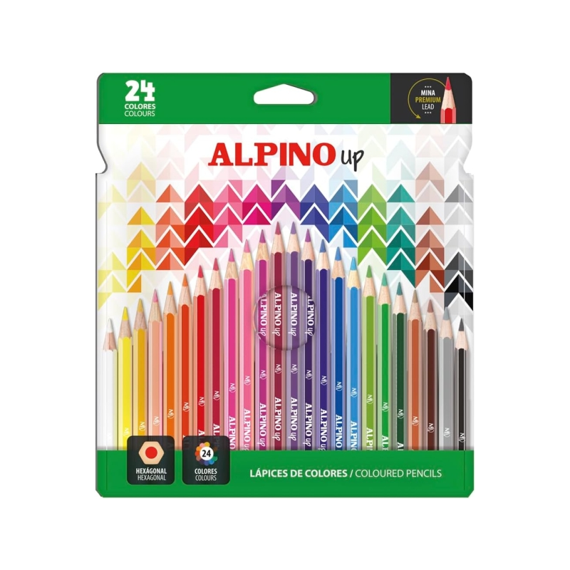 Coffret Alpino Up de 24 crayons de couleur hexagonaux - Mine de qualité supérieure - Résistants à la casse - Couleurs assorties