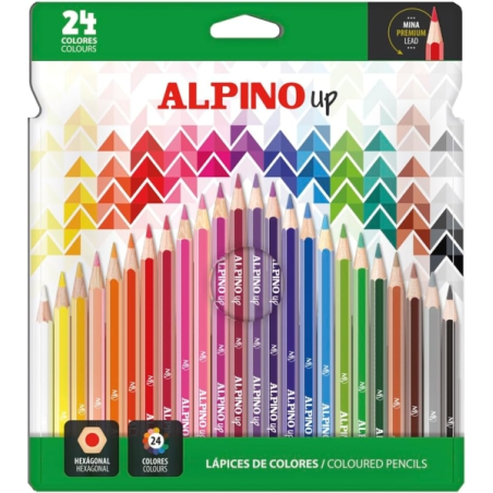 Coffret Alpino Up de 24 crayons de couleur hexagonaux - Mine de qualité supérieure - Résistants à la casse - Couleurs assorties