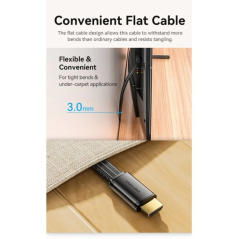 Câble HDMI 2.1 plat Vention - Résolution 8K - eARC - Longueur 2 m - Connecteurs plaqués or - HDR dynamique - Fréquence de rafraî