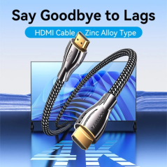 Câble HDMI 2.0 Vention - Résolution 4K - ARC - Longueur 3 m - Connecteurs plaqués or - Gaine tressée en coton et PVC - Noir