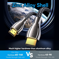 Câble HDMI 2.0 Vention - Résolution 4K - ARC - Longueur 15 m - Connecteurs plaqués or - Gaine tressée en coton et PVC - Noir
