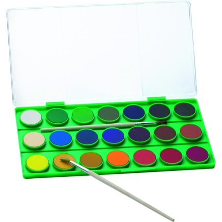 Alpino Coffret de 21 aquarelles + 2 pinceaux - Diamètre 28 mm - Couleurs assorties