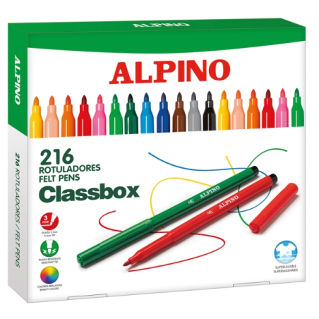 Pack économique Alpino de 216 feutres de couleur - Pointe de 3 mm - Lavables et aux couleurs vives - Usage scolaire - Développe