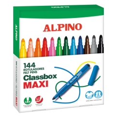 Lot économique Alpino Maxi de 144 feutres épais - Pointe 6 mm - Lavables, résistants, longue durée et aux couleurs vives - Idéal