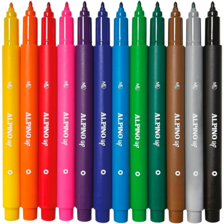 Pack Alpino Up avec 12 feutres de couleur - Pointe 1 mm - Pour des traits fins et précis - Encre à base d'eau - Couleurs assorti