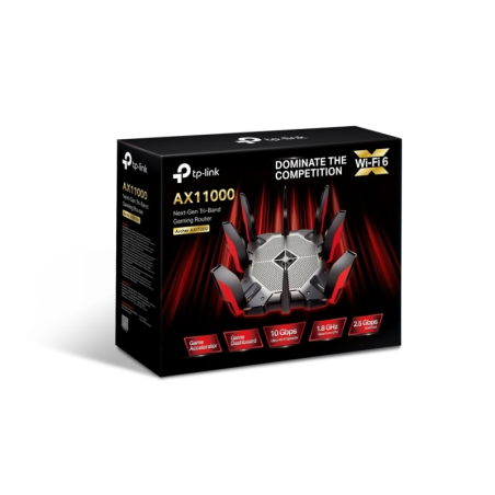 TP-Link Archer AX11000 Router Tribanda - Velocidad hasta 11Gbps - WiFi 6 - 2.5Gbps WAN - 8x 1Gbps LAN - USB - Antenas Externas -