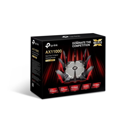 TP-Link Archer AX11000 Router Tribanda - Velocidad hasta 11Gbps - WiFi 6 - 2.5Gbps WAN - 8x 1Gbps LAN - USB - Antenas Externas -