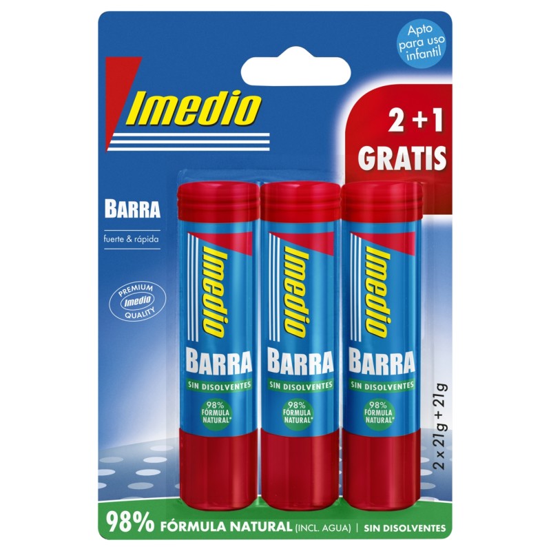 Imedio Lot de 3 Bâtons de Colle 21 g - Sans Solvant - Lavable - Adapté à un Usage Scolaire
