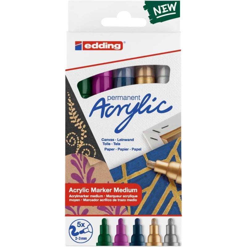 Marqueurs acryliques métallisés Edding 5100 lot de 5 Marqueurs acryliques métallisés Edding 5100 lot de 5