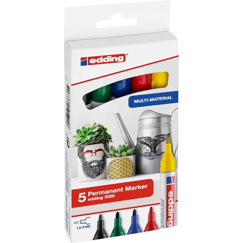Edding 3000 Lot de 5 marqueurs permanents pointe ogive Edding 3000 Lot de 5 marqueurs permanents pointe ogive