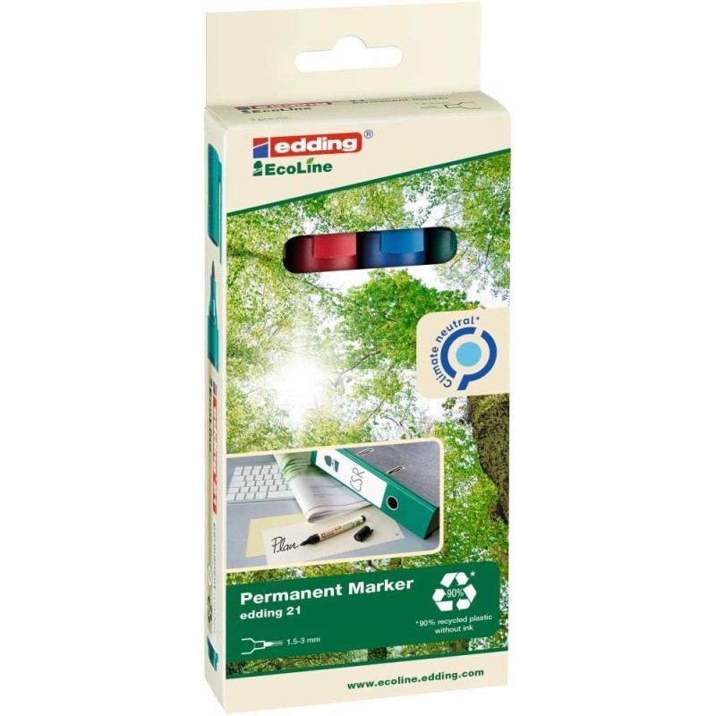 Edding 21 EcoLine lot de 4 marqueurs permanents assortis