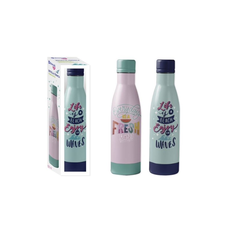 LOT de 6 Bouteille isotherme Bismark 500 ml - Double paroi isolante sous vide - Bouchon hermétique - 2 modèles différents