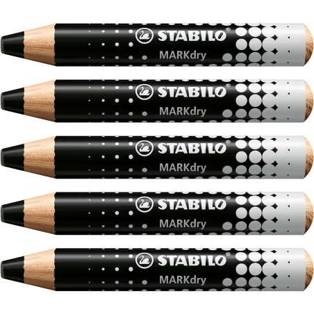 Lot de 5 marqueurs tableau Stabilo MARKdry noir 10 mm